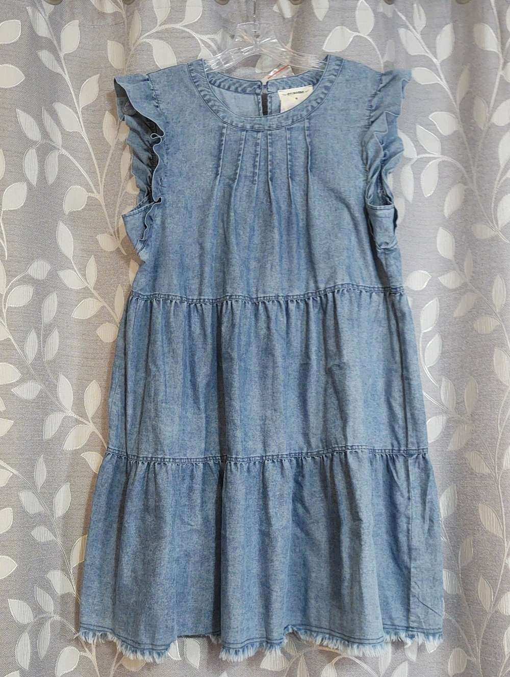 Denim Tiered Ruffle Sleeve Dress - Light Blue